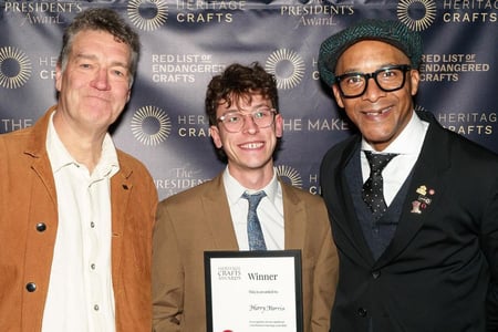 Harry with Heritage Crafts Co-Chairs David Clarke & @jaybladesmbe. Image by @stefanoboski .