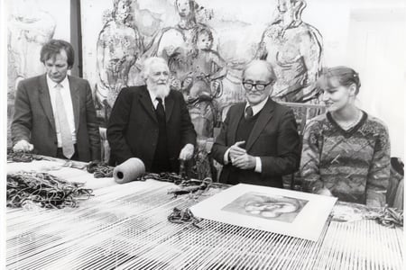 1975 Edward James with Henry Moore in the tapestry studio