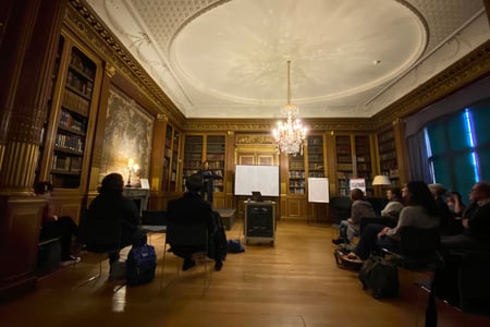 Salena Goddon talk to MA Creative Writing and Publishing students in the Old Library. Image credit Sara Bryce Gordon