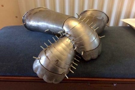 Two gauntlets made by a student at West Dean College