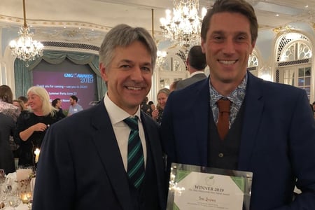 Tom Brown (right) with Alex Barron (Chief Executive, West Dean College of Arts and Conservation)