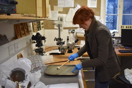 Mary Hampton working in the Metals workshop at West Dean College of Arts and Conservation 