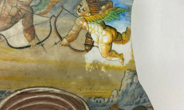 Figure 3: A small area cleaned with deionised water on a swab, showing the extent of the surface dirt