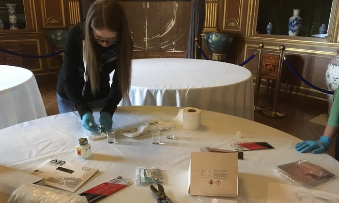 Laura Critchlow - practical oddy testing session at West Dean College of Arts and Conservation