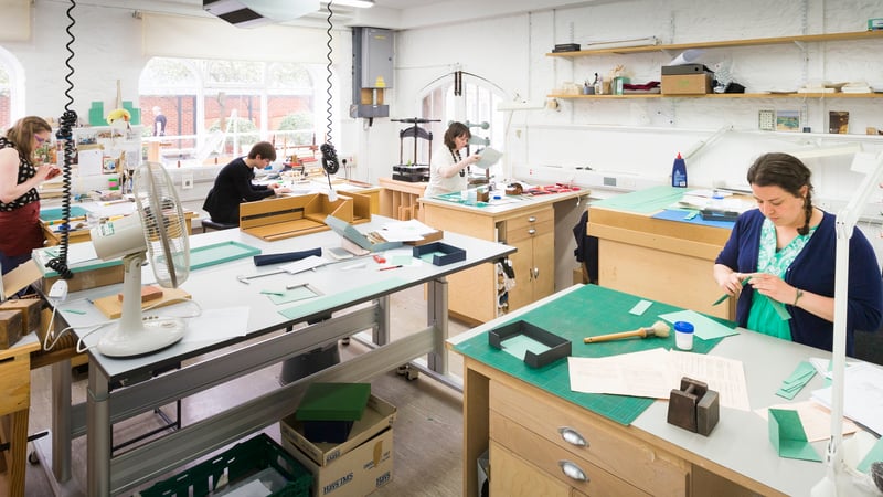 Students in books workshop at West Dean College of Arts and Conservation