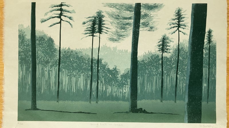 Spring Mist in Green - exhibited at Woolwich Contemporary Print Fair 