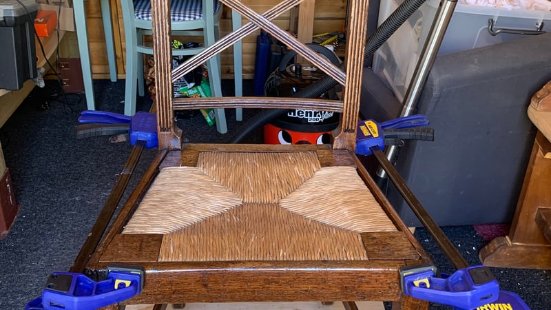 Fig 6. Chair clamped up after glue injection 