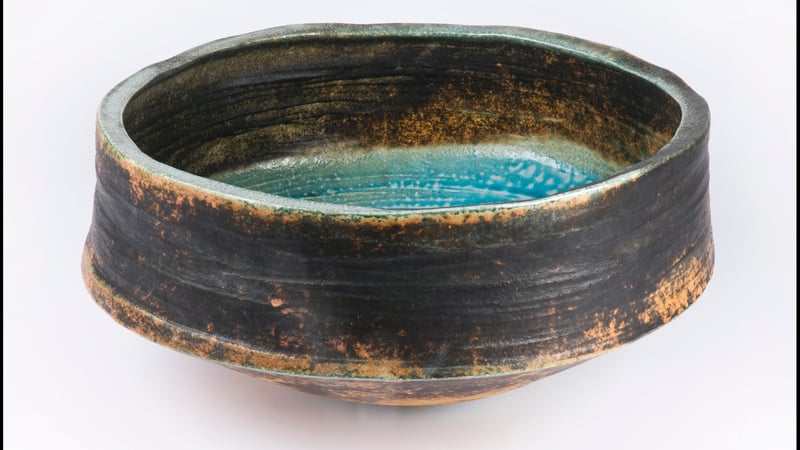 turquoise black carved bowl