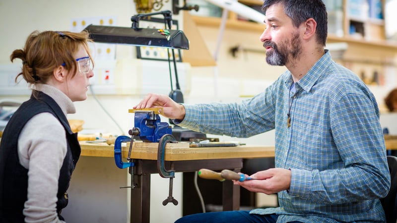 Maickel van Bellegem Subject Leader Metalwork with student at West Dean College