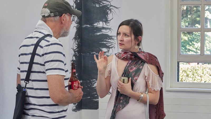 Agata Bogacka in conversation at the Angel Cake preview. Photo by Barney Hindle. 
