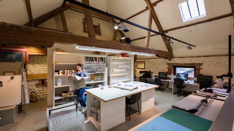 Art student in studio at West Dean College of Arts and Conservation