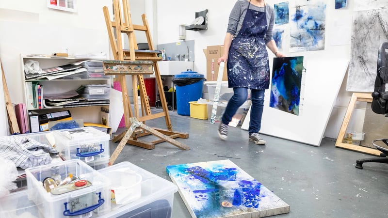 Philippa Clarke in art studio at West Dean College of Arts and Conservation