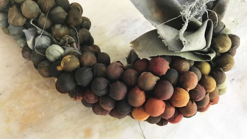 Artwork tied with pie weights, Deborah Weir