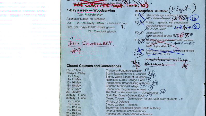 West Dean College prospectus of 1980 - course break down.