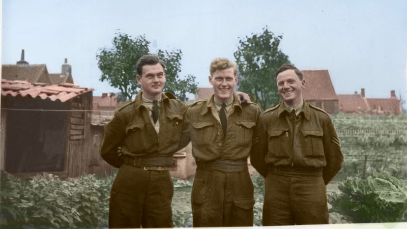Adrienne's father, Geoffrey (far right) with two of his friends in France after D-Day.