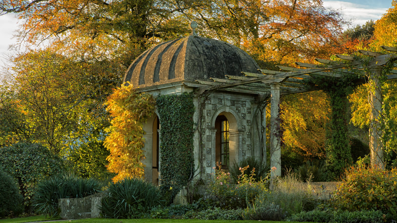 Edwardian pergola with autumn leaves at West Dean Gardens