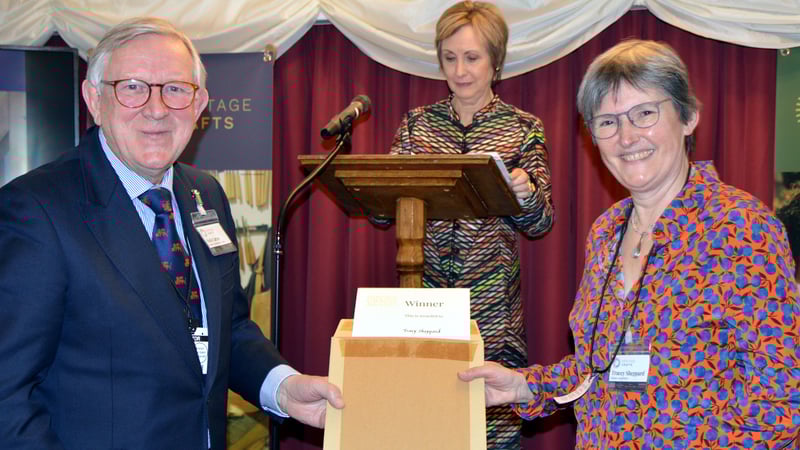 Tracey is pictured being presented the award by Nick Carter of Marsh Charitable Trust, and Patricia Lovett, Chair of the Board of Trustees, Heritage Crafts. Image ©Heritage Crafts.