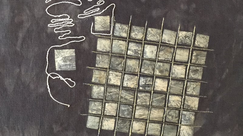 '50’ Dyed silk on dyed linen and thread 