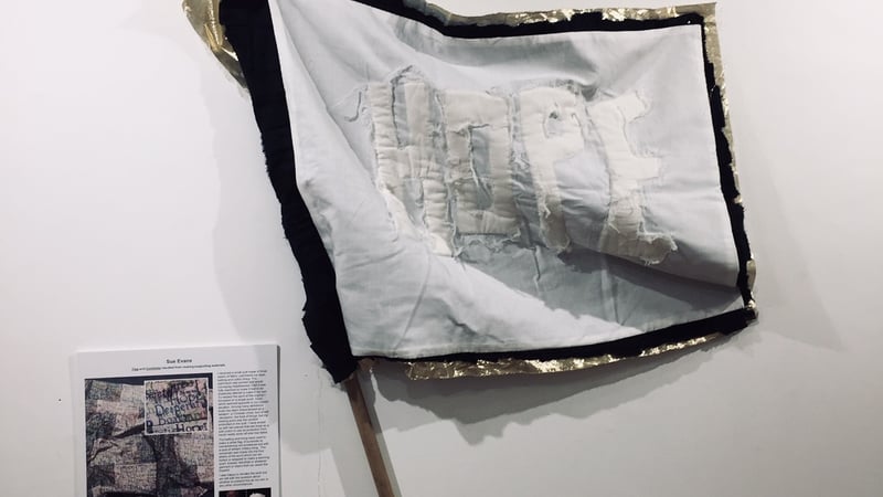 ‘Weapon’ Sheeting, metallic fabric, linen and brush