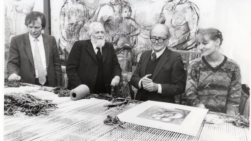 1975 Edward James with Henry Moore in the tapestry studio