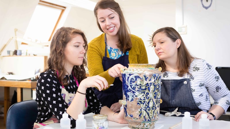 Conservation students specialising in Ceramics and Related Materials in the workshops at West Dean College of Arts and Conservation. © Chris Ison