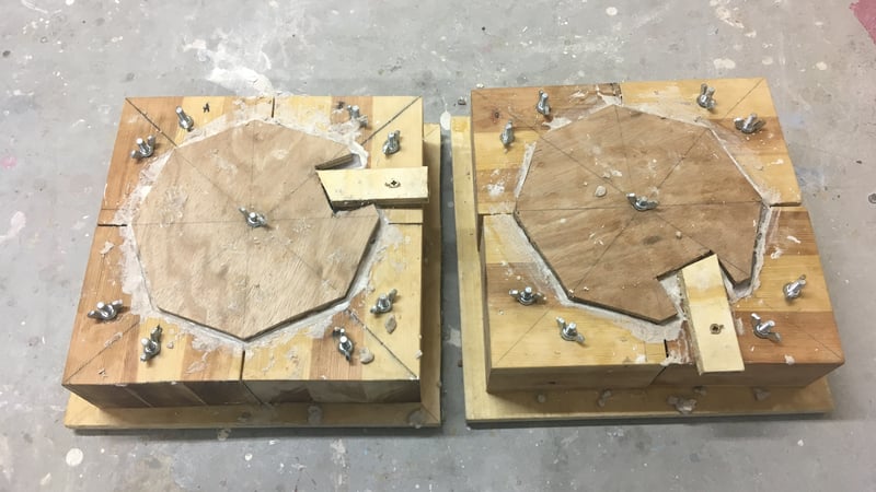 A modular formwork and cast drying in the studio