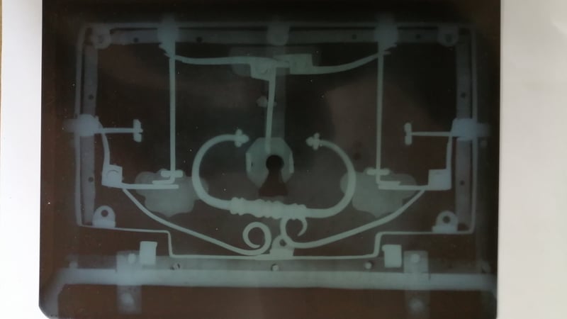 Fig 5. X-ray photograph revealing areas of the locking mechanism which were difficult to access.