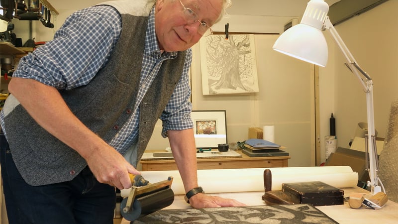 Printmaker Rod Nelson in his studio