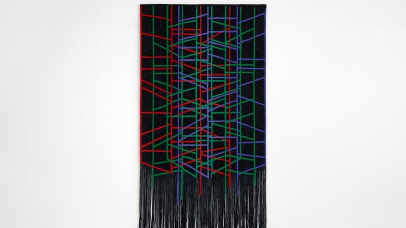 Eva Rothschild, The Fallowfield, 2018, tapestry weaving, 180 x 320 cm.  Photography by Robert Glowacki, copyright the artist, courtesy Stuart Shave/ Modern Art, London