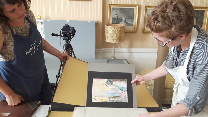 Natalia Maliga and Sarah Hughes working on material from the West Dean Collection