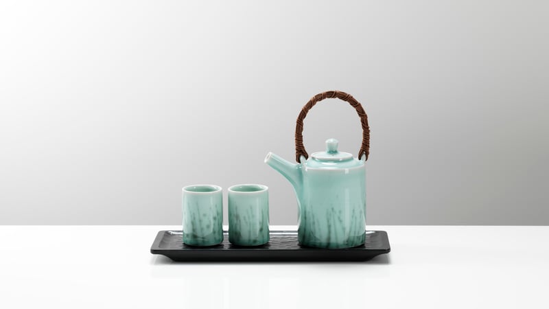 Chris Keenan celadon teaset with mulberry wood tray