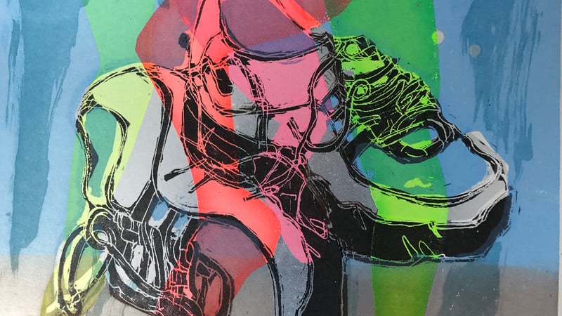 Zumba shoes, Screenprint on mirrored paper.