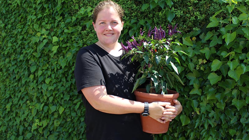 West Dean Gardens Laura Hughes holding chillies