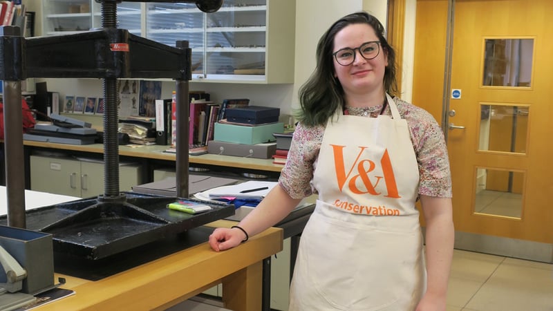 Books conservation student on a work placement at the V&A museum