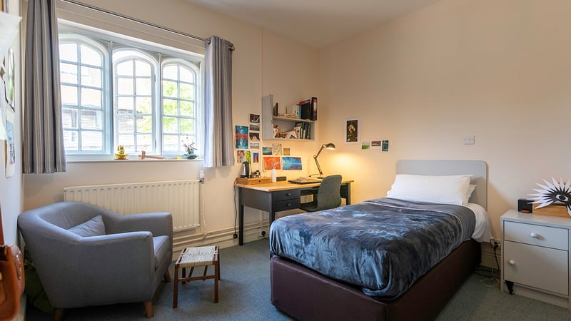 Student bedroom in The Stables at West Dean College