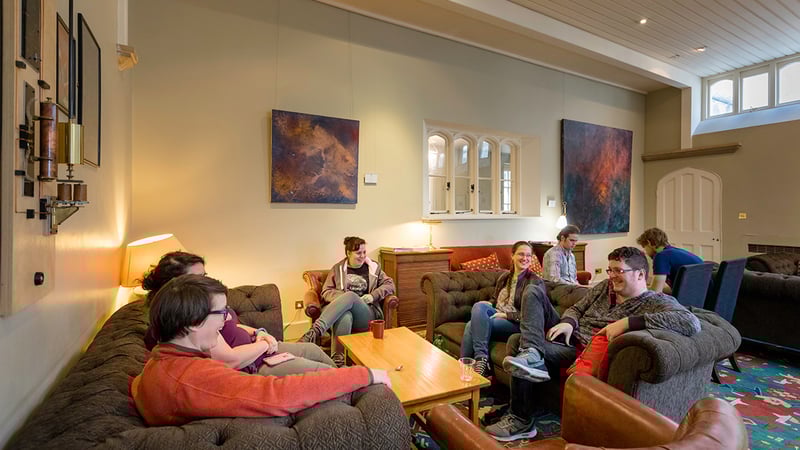 Students in the bar at West Dean College