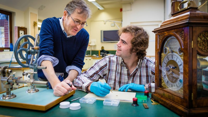 Malcolm Archer Subject Leader Clocks at West Dean College with Student 