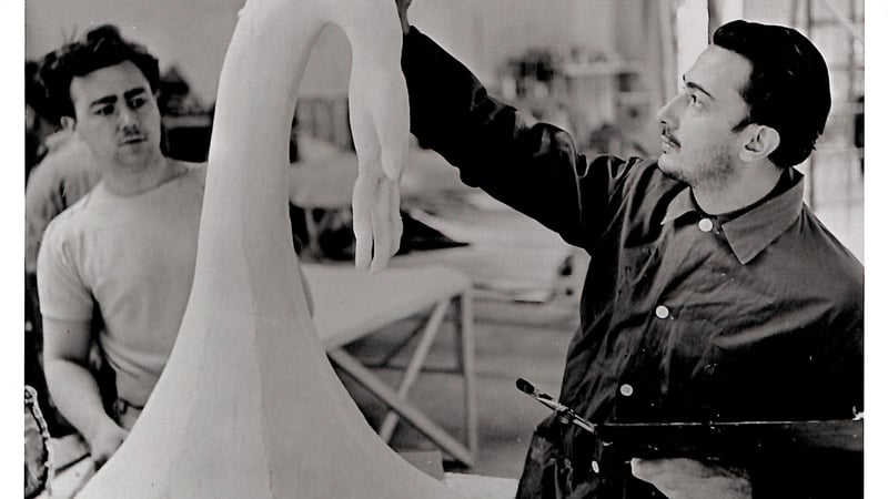 Dali working on Dream of Venus. Dali with Dream of Venus. © Salvador Dali, Fundació Gala-Salvador Dalí, DACS 2020