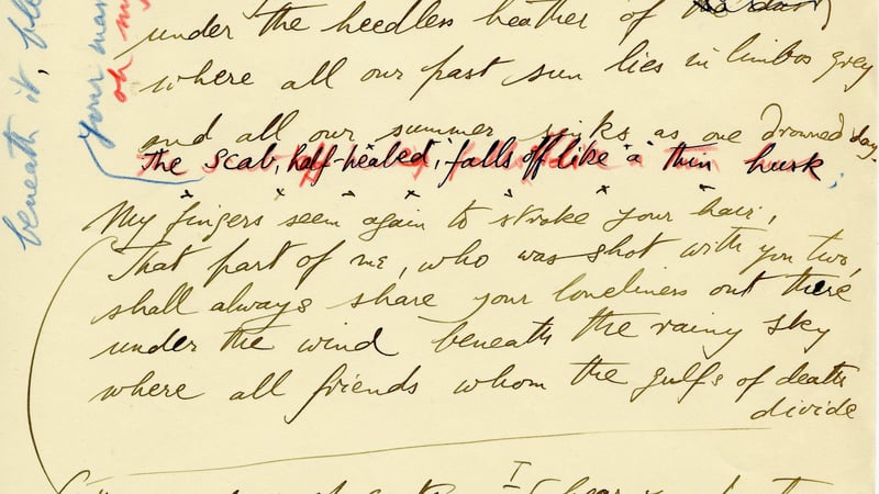 Edward James, draft of a poem published in 'The Bones of My Hands'. West Dean College, Part of the Edward James Foundation.