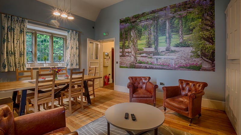 Communal dining/lounge area within Foresters Cottage. West Dean College