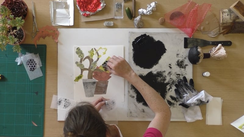 A birds eye view of a artist desk