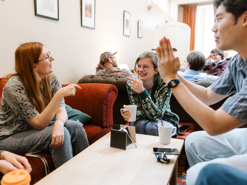 Students socialising in the Steward's Bar at West Dean
