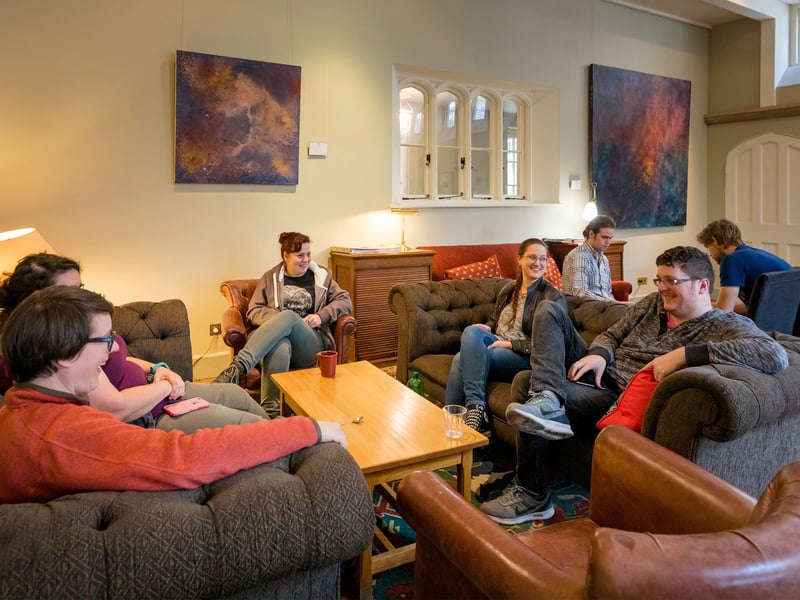 Students in the bar at West Dean College of Arts and Conservation