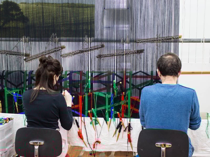 Tapestry Weavers Eleanor Rudd and Philip Sanderson in the Tapestry Studio