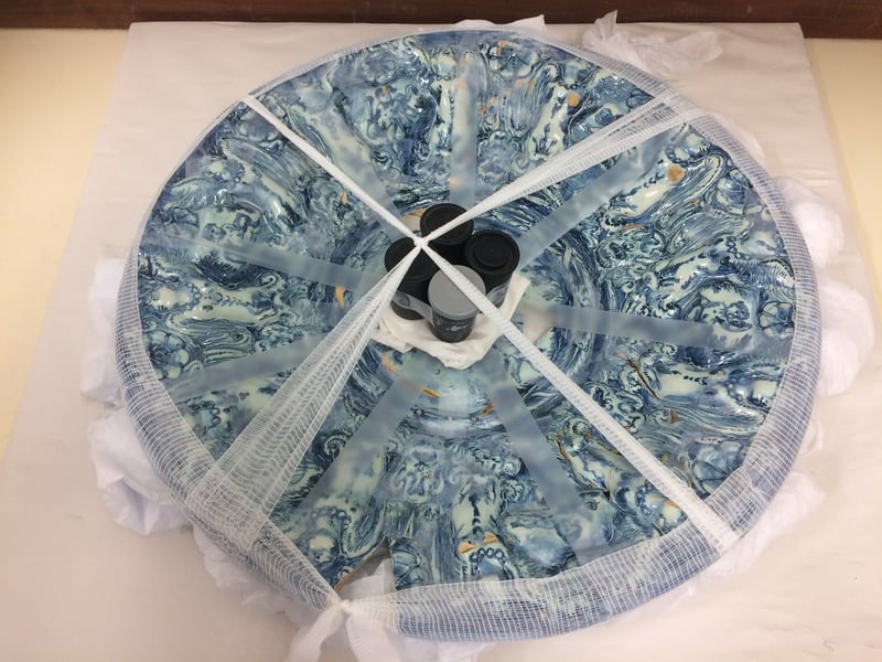 Maiolica dish bonded and supported at West Dean College of Arts and Conservation