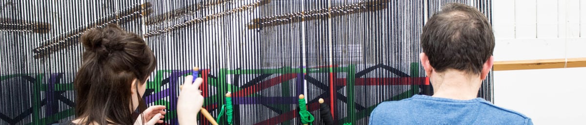 Eva Rothschild tapestry being woven at West Dean College