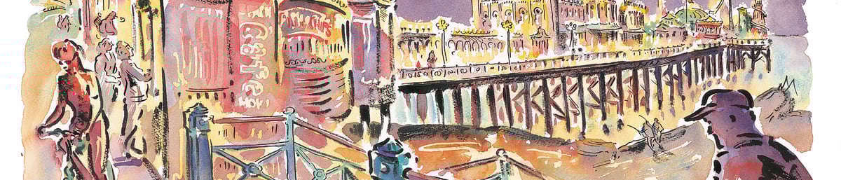 A watercolour painting of Brighton Pier by Paul Cox West Dean College 