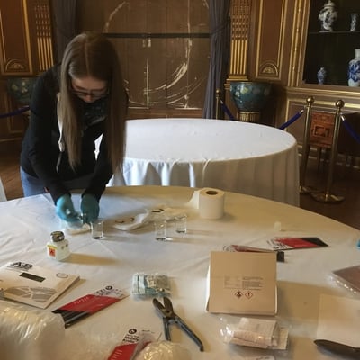Laura Critchlow - practical oddy testing session at West Dean College of Arts and Conservation