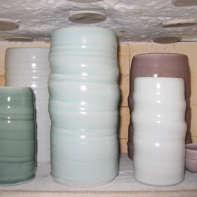Porcelain vases in the kiln