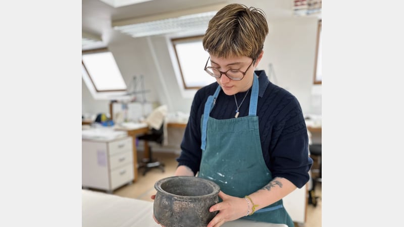 Lucie, a ceramics student working on a ceramic from the Novium Museum
